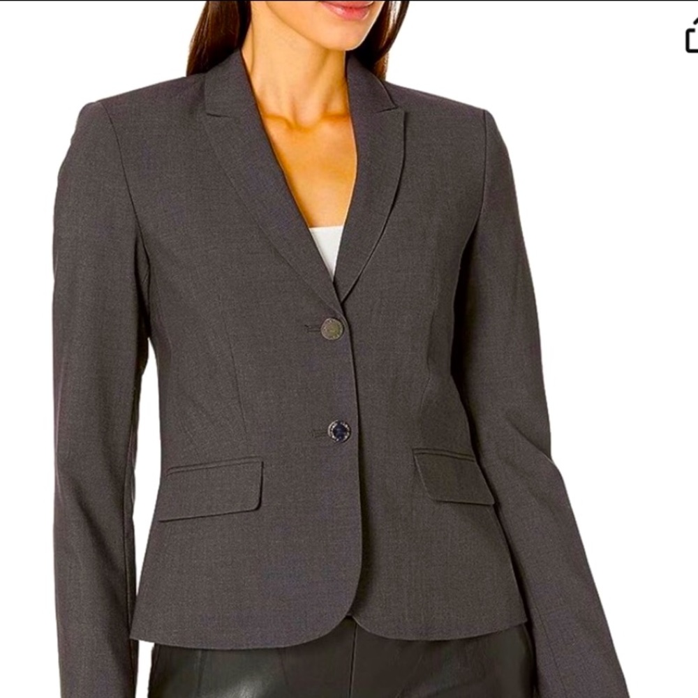 Worthington Black Pinstriped, Two  Button Blazer with collar and front pockets.